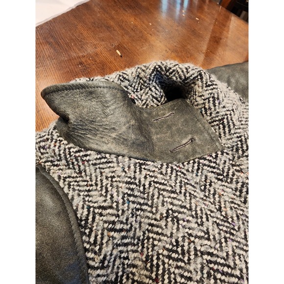 1980s VTG WOMENS THICK WOOL & LEATHER COAT SHOULDER PADS HIDDEN BUTTONS RETRO - Picture 5 of 13